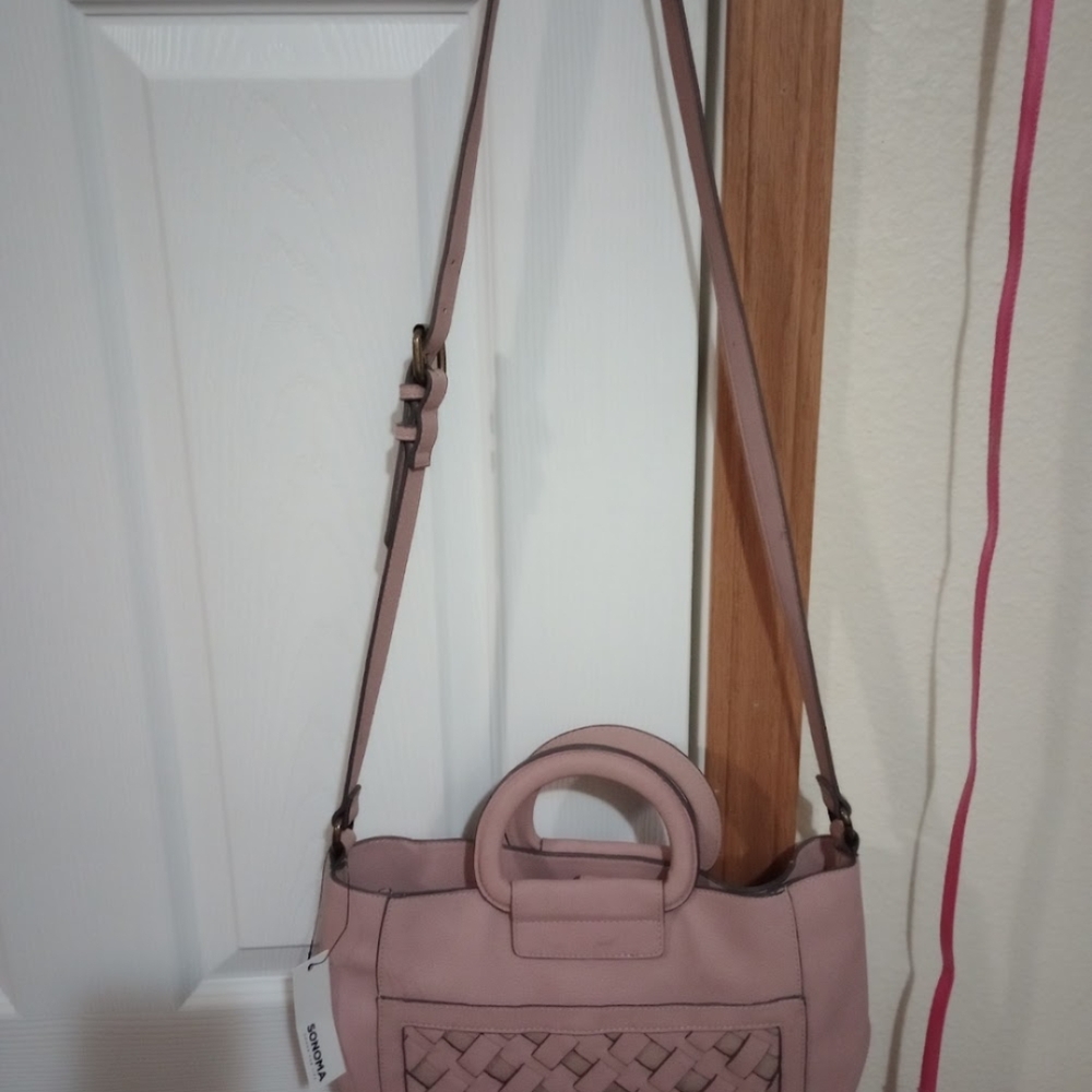 Pink Woven Leather Handbag